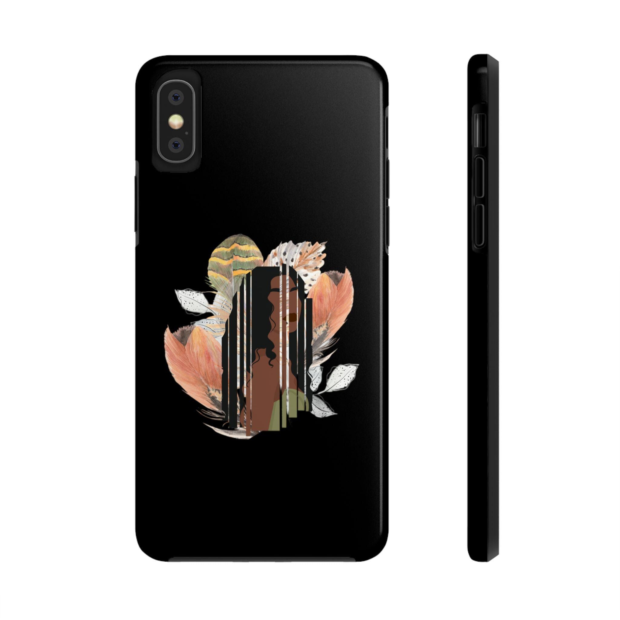 Floral African American Girl Tough Phone Case: Feather Art Design