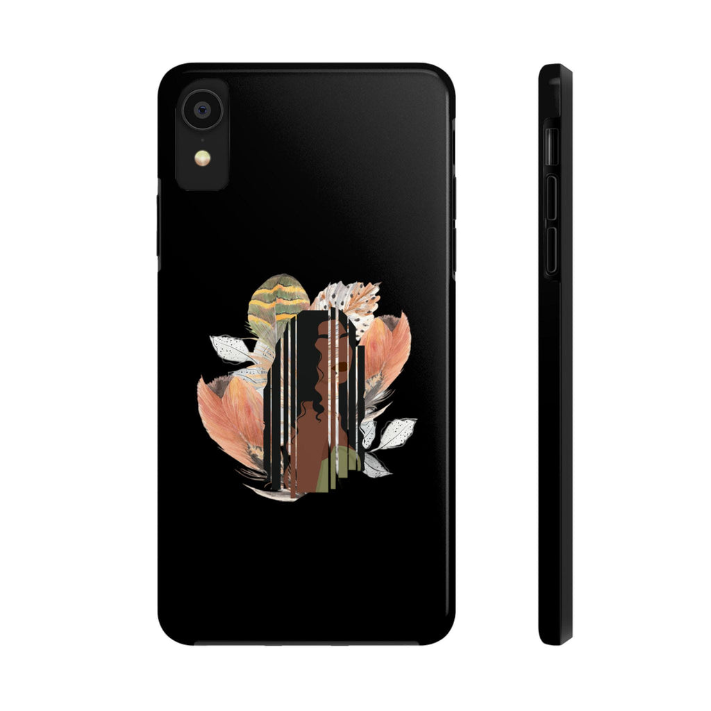 Floral African American Girl Tough Phone Case: Feather Art Design