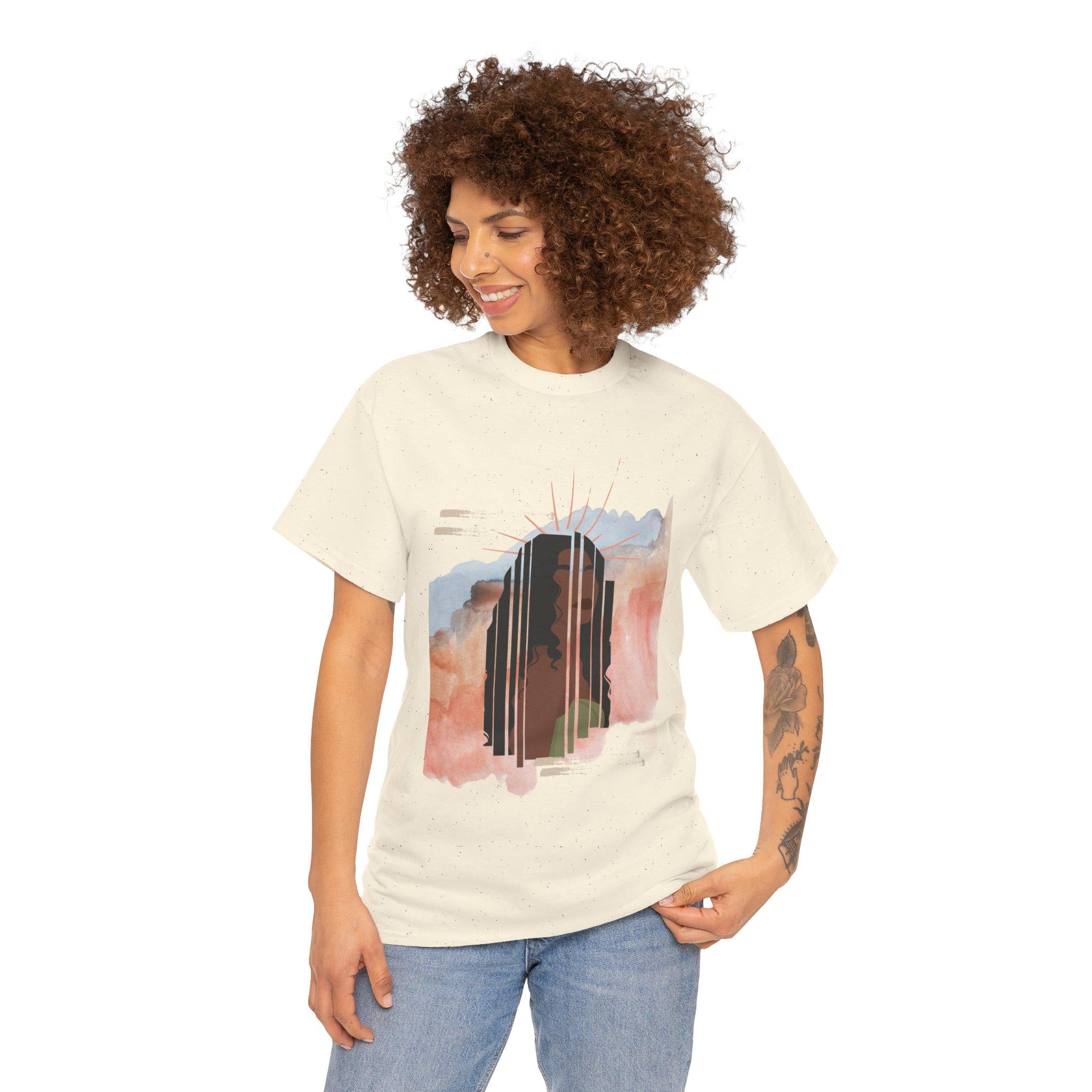 Afrocentric Woman Portrait Tee: Abstract Celestial Empowerment Shirt