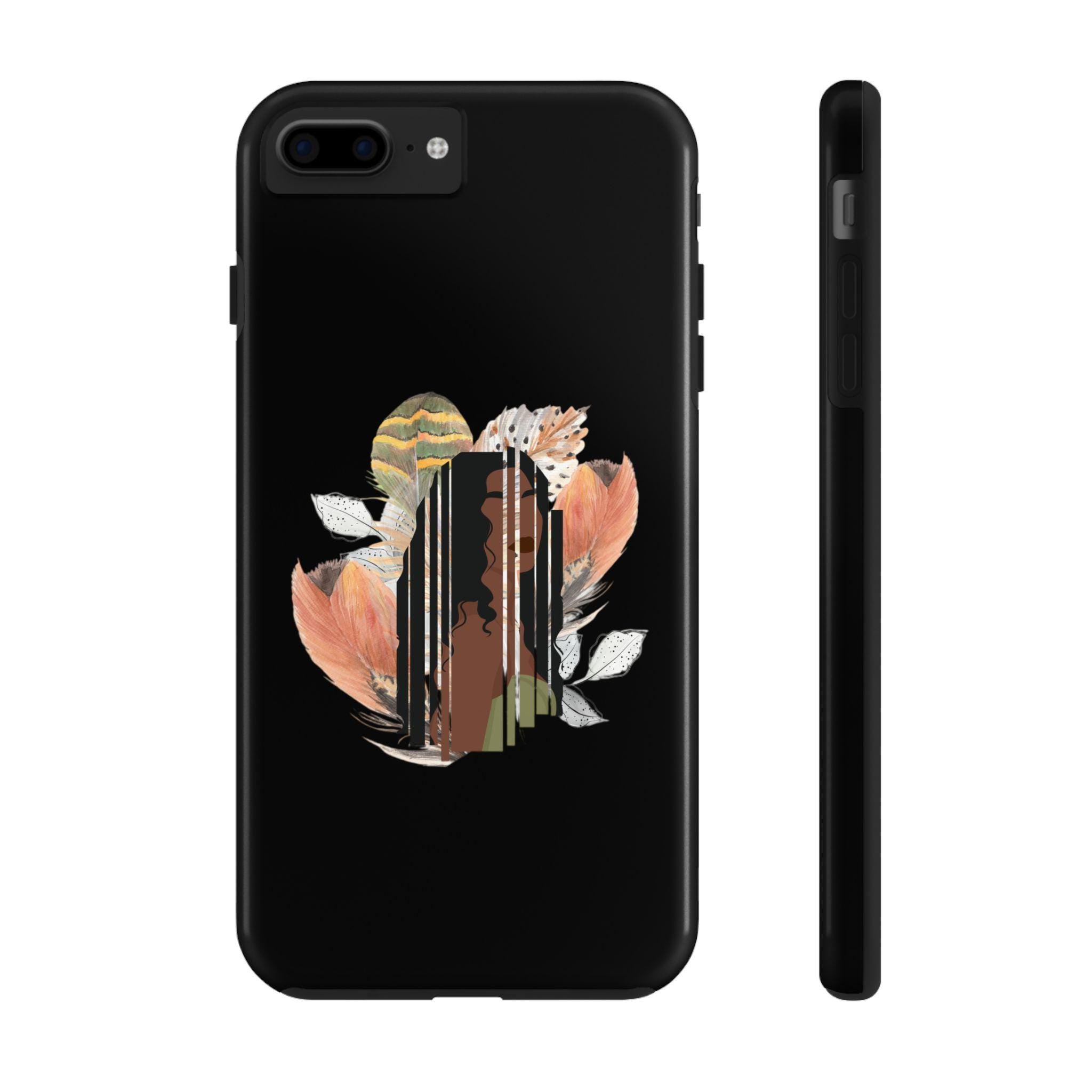 Floral African American Girl Tough Phone Case: Feather Art Design