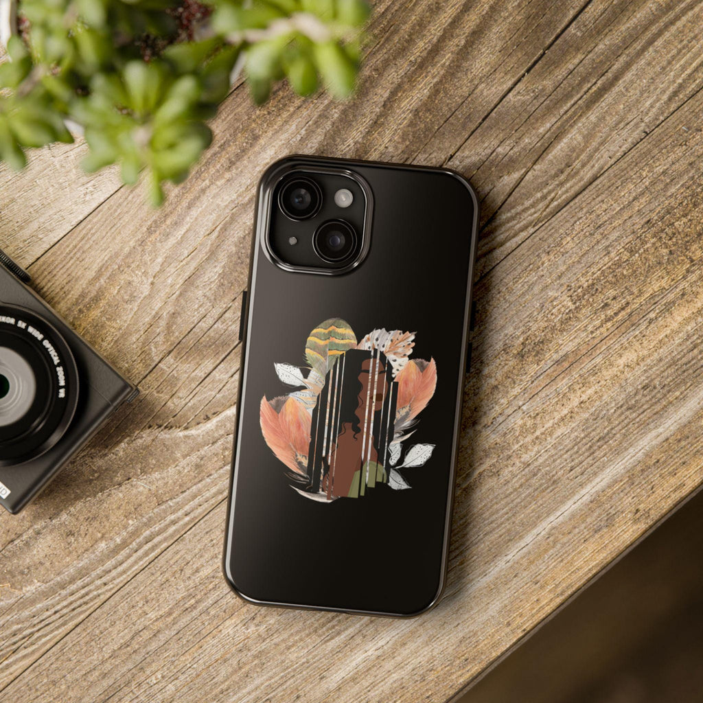 Floral African American Girl Tough Phone Case: Feather Art Design