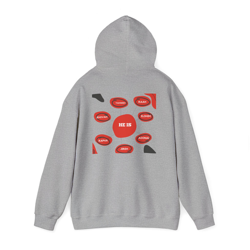 God Names Unisex Hoodie - Yahweh, El Shaddai, Elohim, Adonai, Jehovah Jireh, Jehovah Rapha, Jehovah Nissi, Jehovah Shalom, Jehovah Raah,