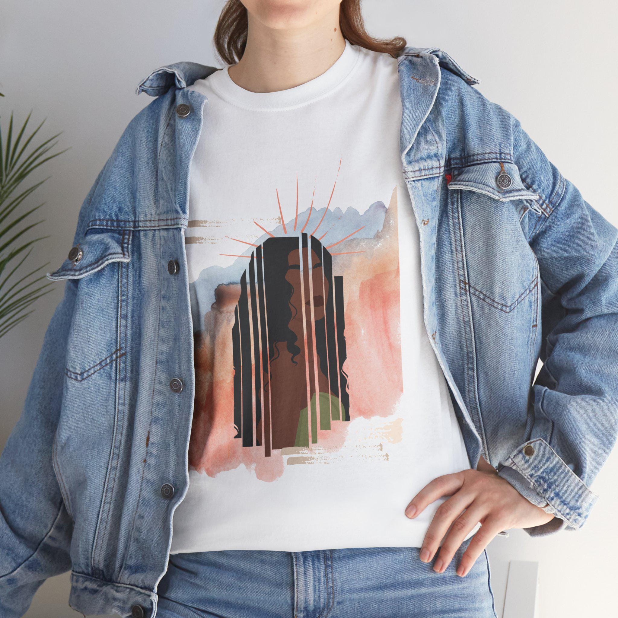 Afrocentric Woman Portrait Tee: Abstract Celestial Empowerment Shirt
