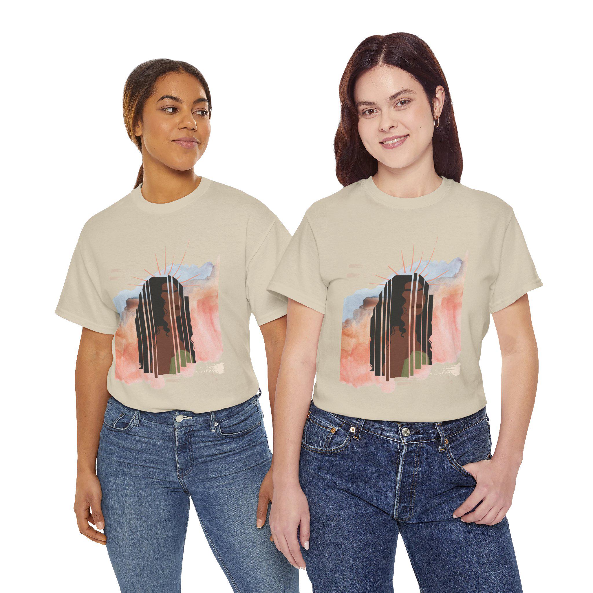 Afrocentric Woman Portrait Tee: Abstract Celestial Empowerment Shirt