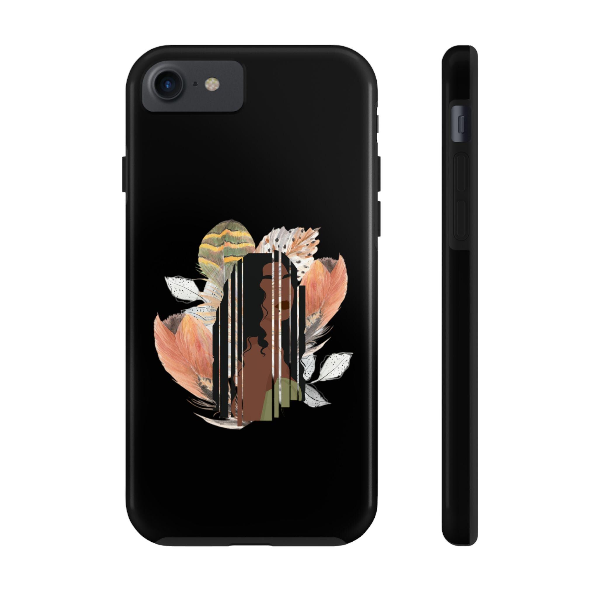 Floral African American Girl Tough Phone Case: Feather Art Design