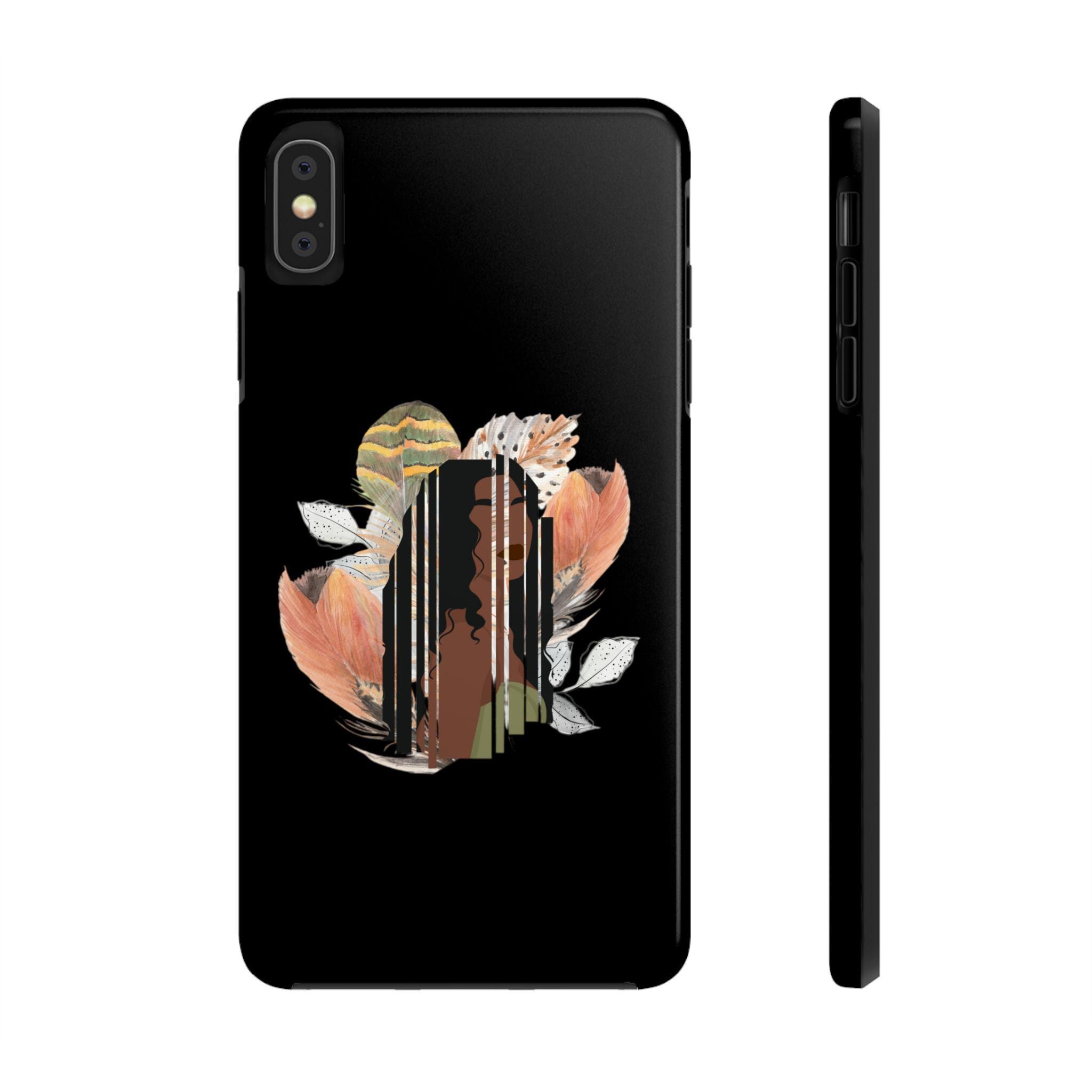 Floral African American Girl Tough Phone Case: Feather Art Design