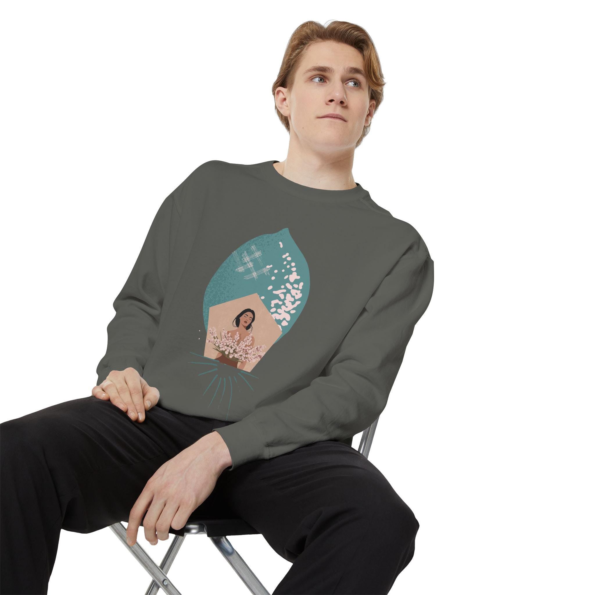 Botanical Lemon Unisex Sweatshirt, Floral Design, Cozy Jumper, Gender Neutral Pullover, Flower Print Sweater