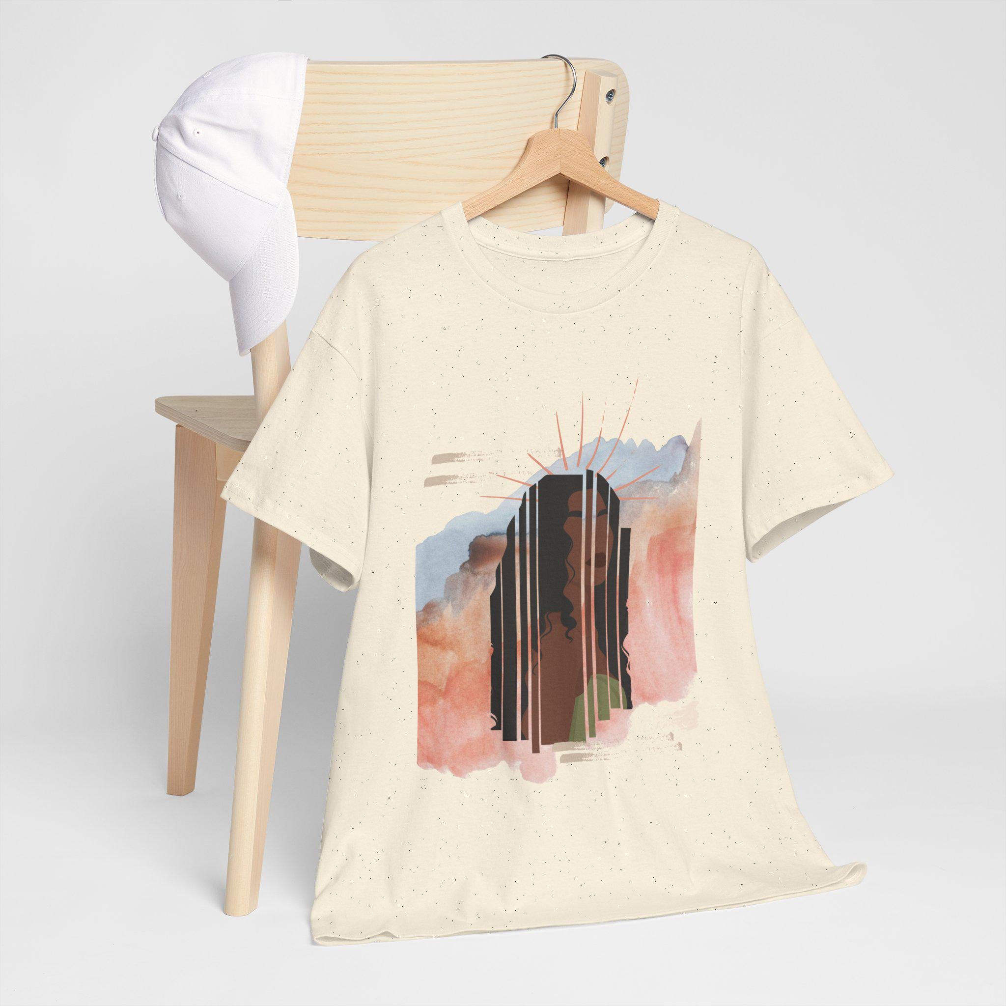 Afrocentric Woman Portrait Tee: Abstract Celestial Empowerment Shirt