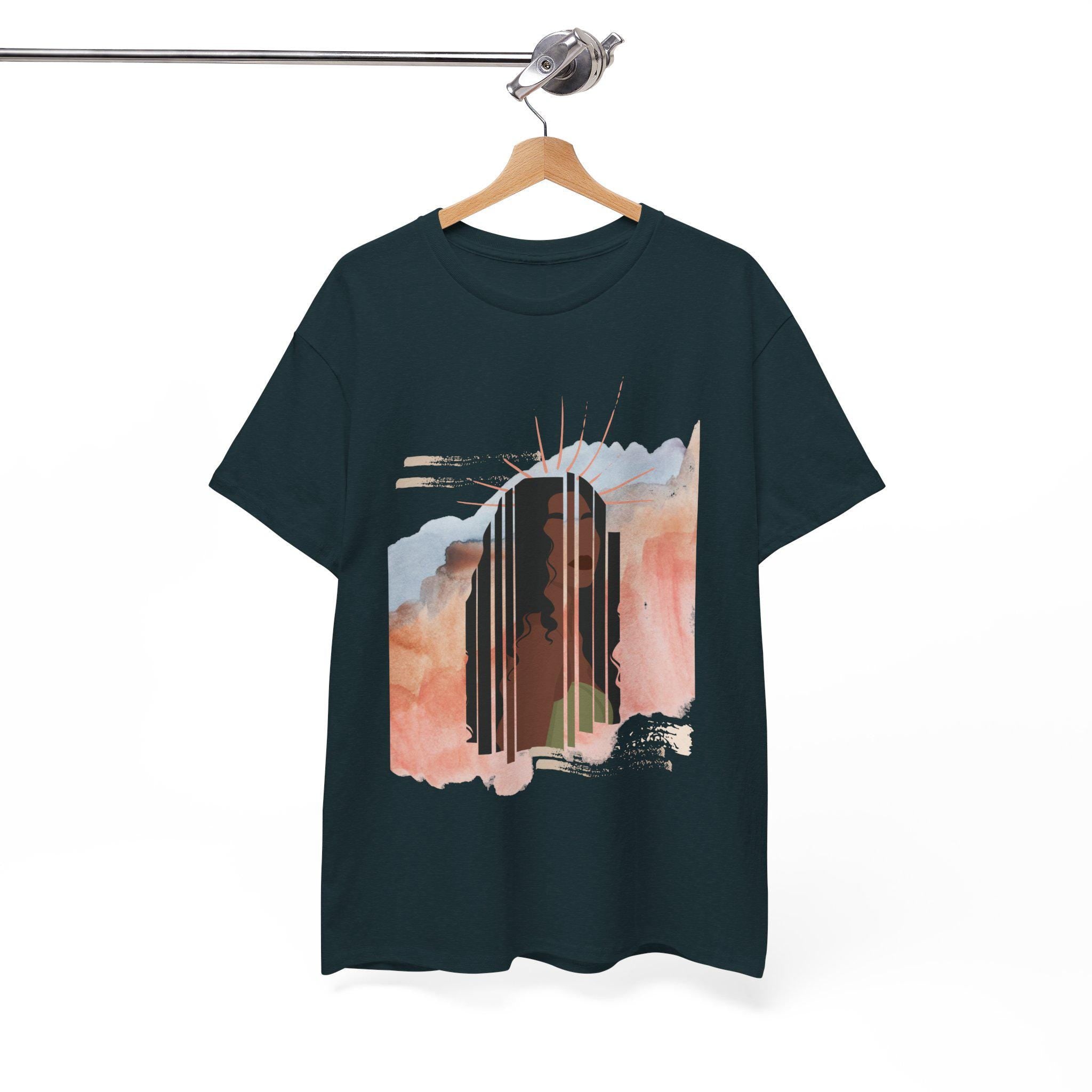 Afrocentric Woman Portrait Tee: Abstract Celestial Empowerment Shirt